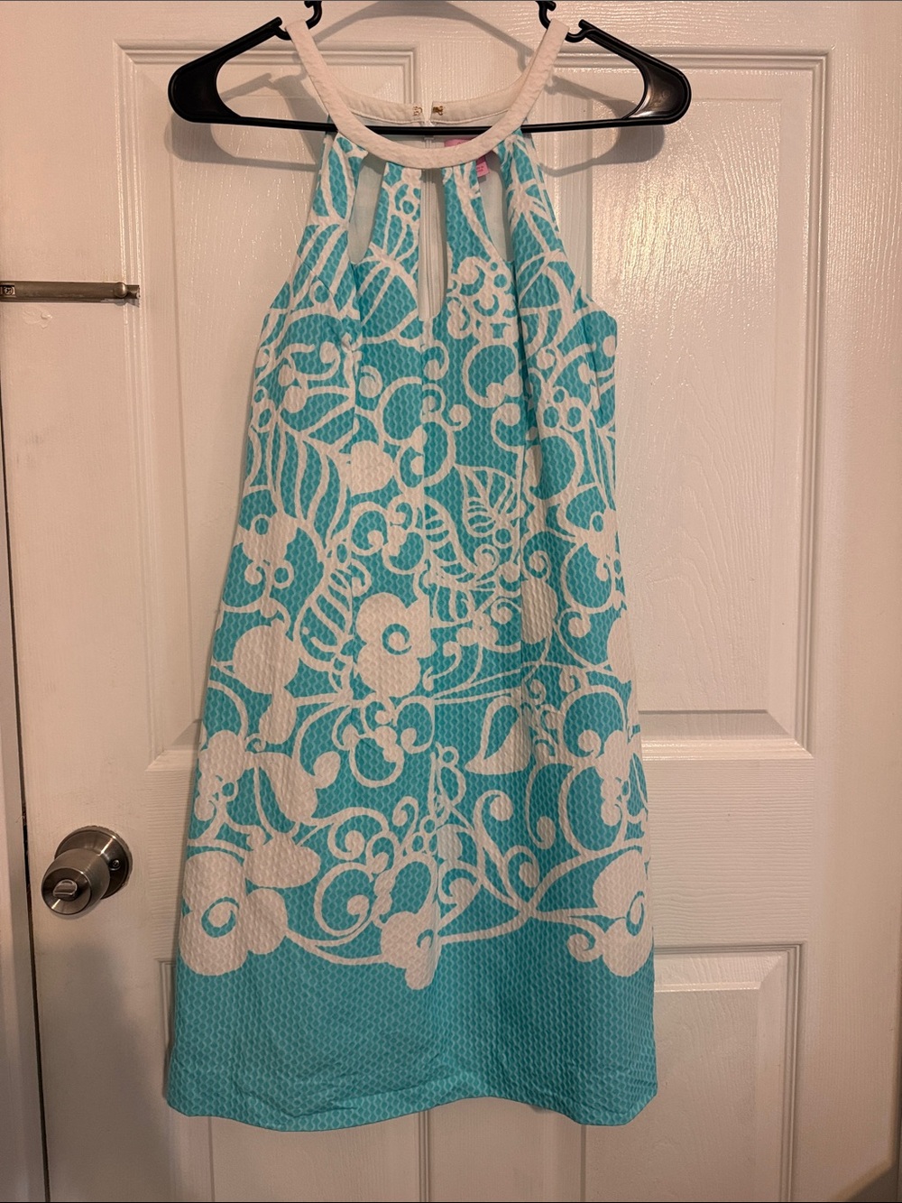 Lilly Pulitzer Aqua and White Floral Halter Dress size 2
